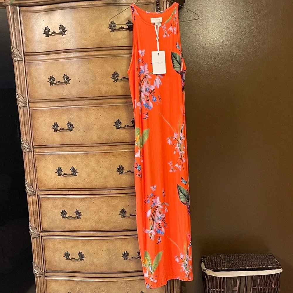Ted Baker London Orange Floral Midi Dress - Picture 1 of 3